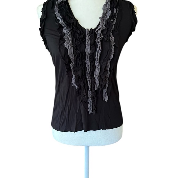 Anthropologie One September Grey & Black Ruffled Tank Top Size Petite - Picture 1 of 6